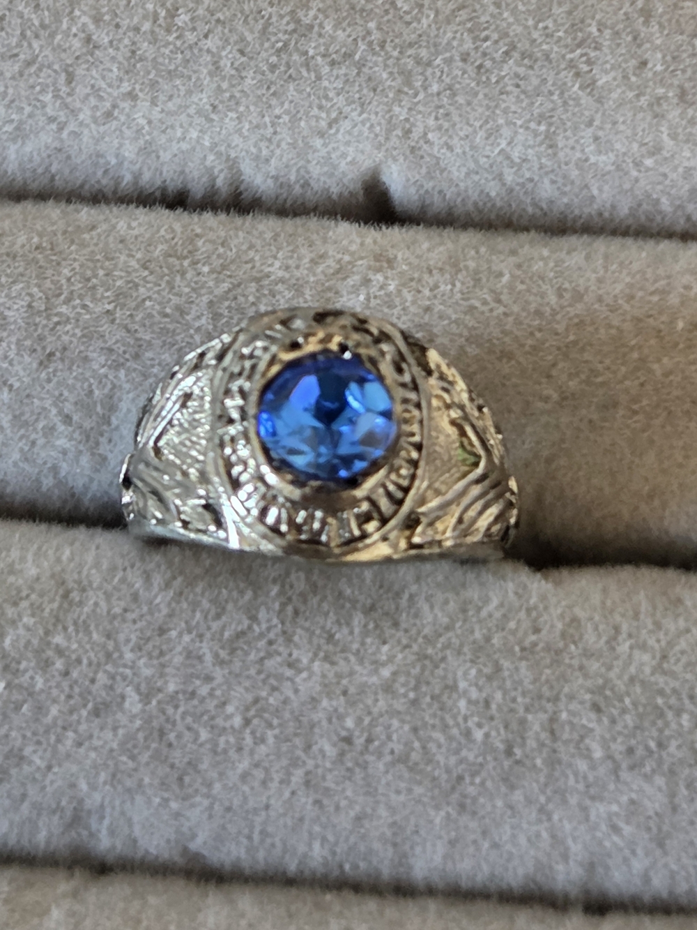 Silver Ring With Necklace Hook - Blue Center Stone